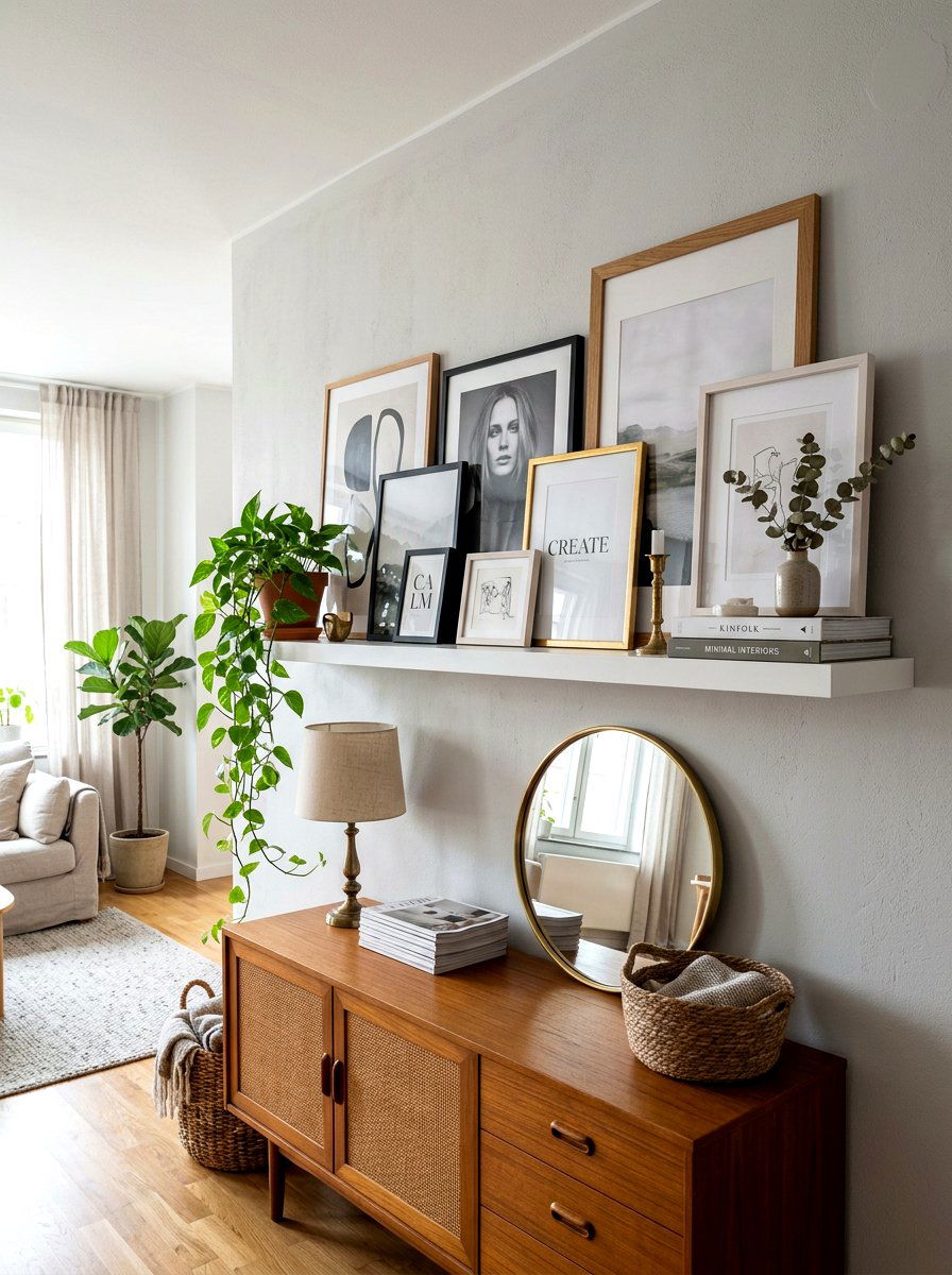 Floating Shelf Art Layer - 30 mini salon wall apartment ideas