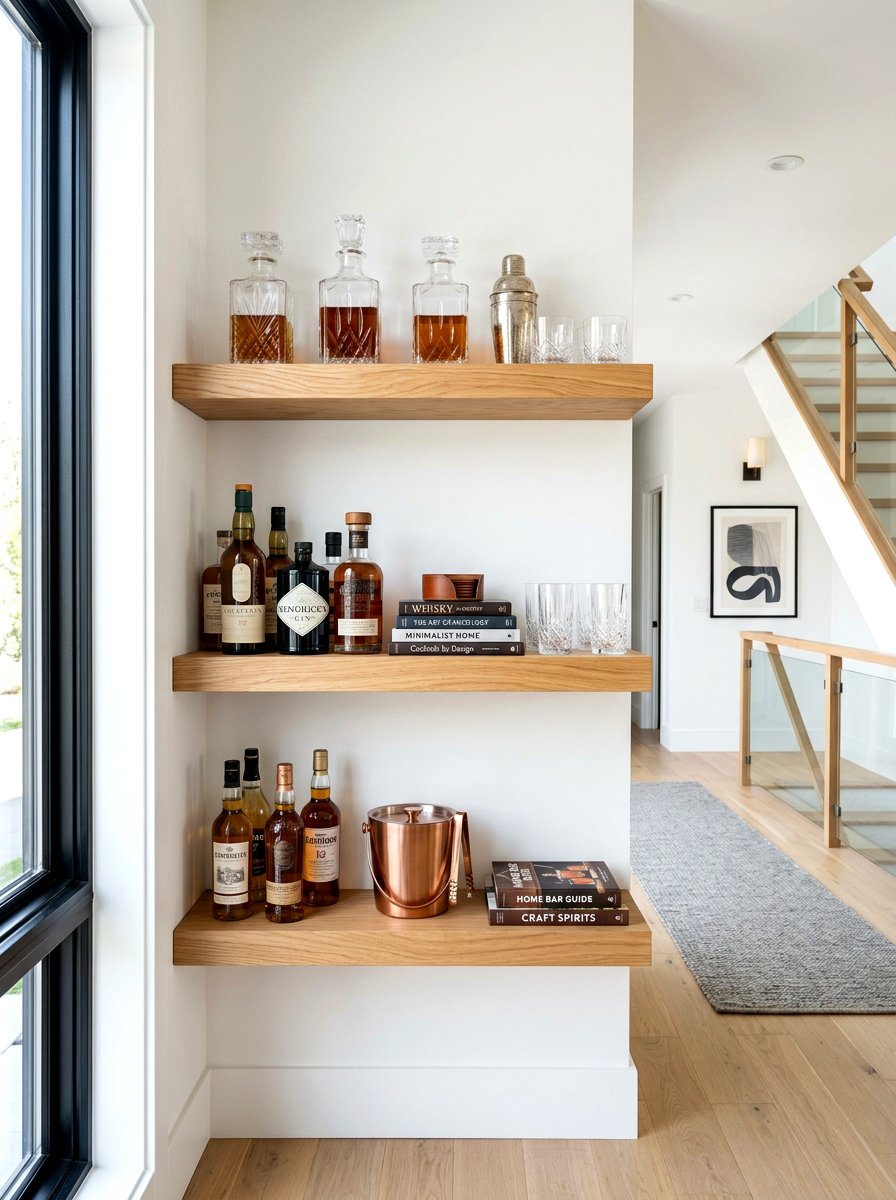 Floating Shelf Bar - 30 cocktail corner ideas
