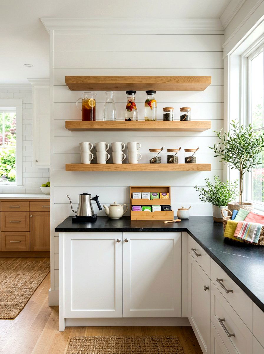 Floating Shelf Beverage Bar - 30 beverage pantry ideas aesthetic