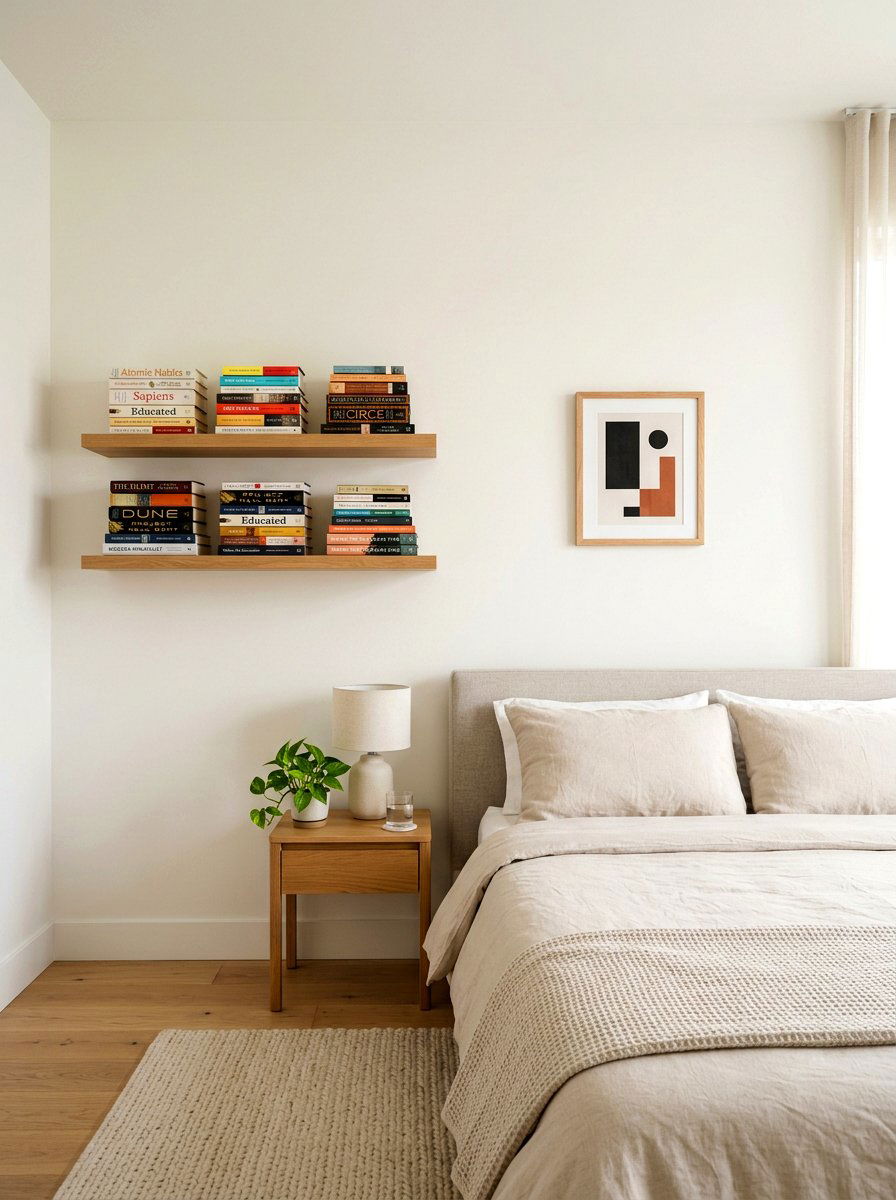 Floating Shelf Book Stack - 30 stacked books decor ideas