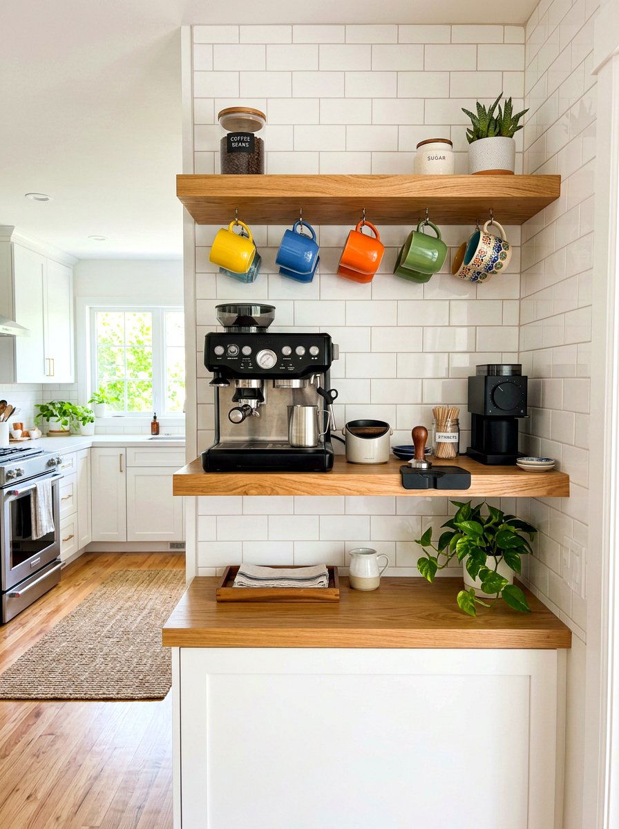 Floating Shelf Coffee Bar - 30 espresso nook kitchen ideas