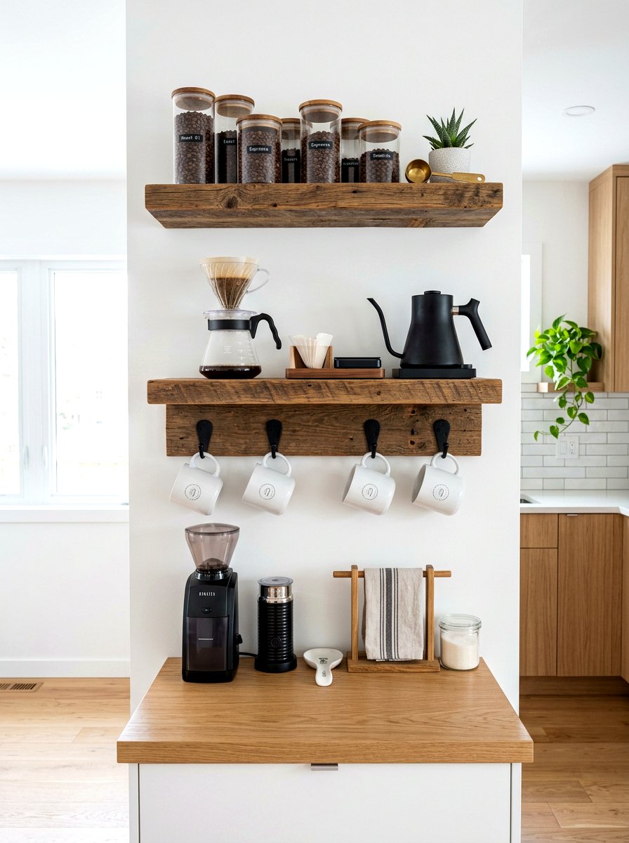 Floating Shelf Coffee Bar - 30 coffee nook ideas