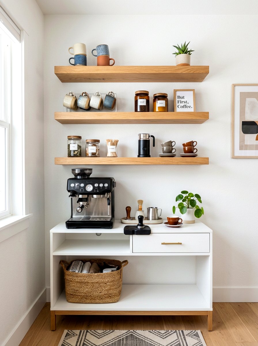 Floating Shelf Coffee Nook - 30 home cafe ideas