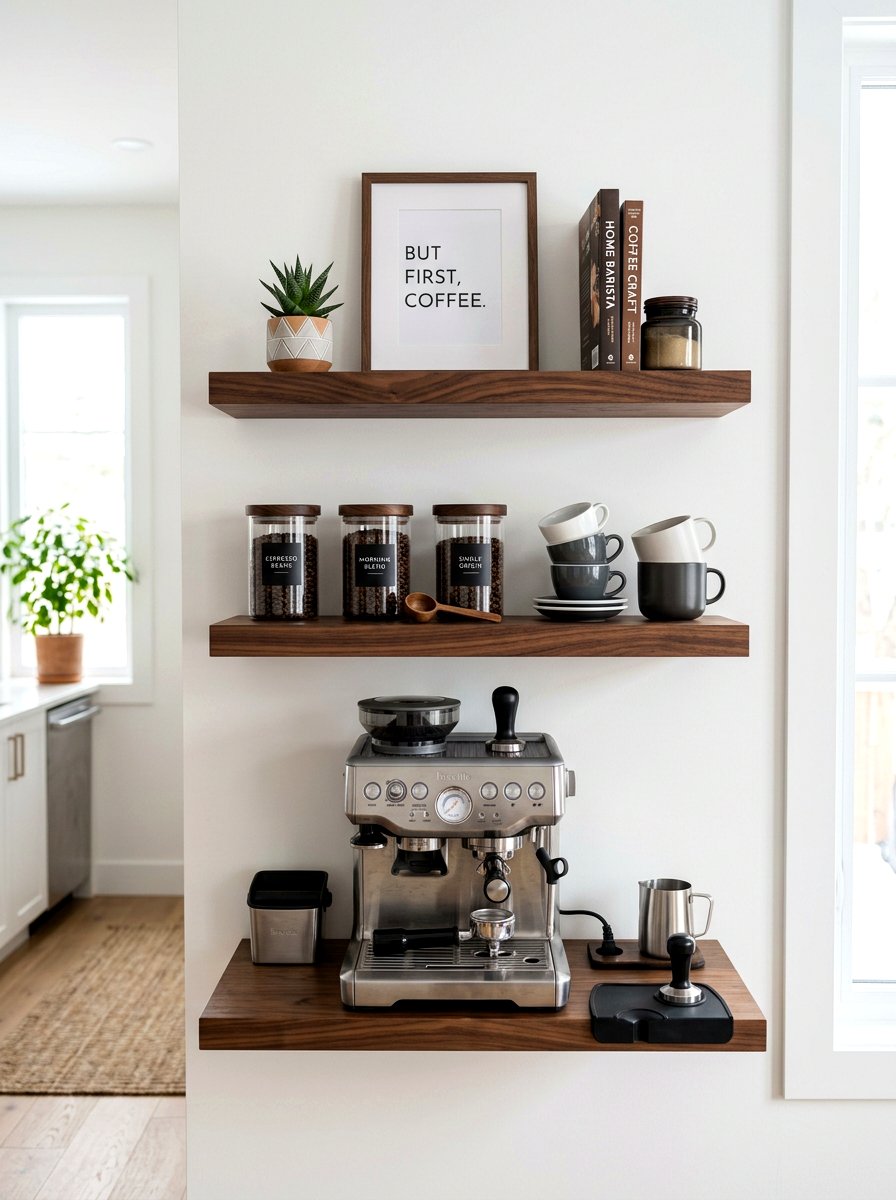 Floating Shelf Coffee Station - 30 aesthetic home cafe setup ideas