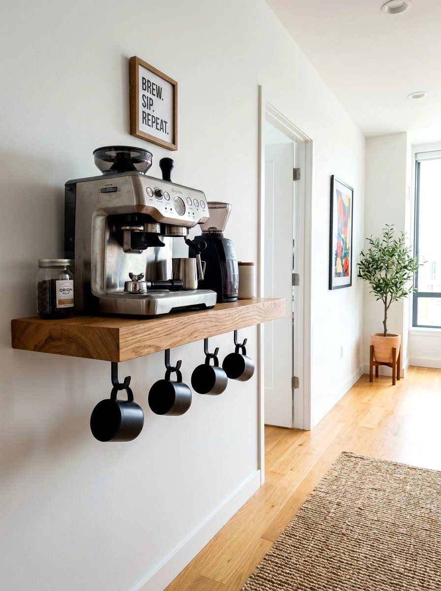 Floating Shelf Coffee Station - 30 coffee cart apartment ideas