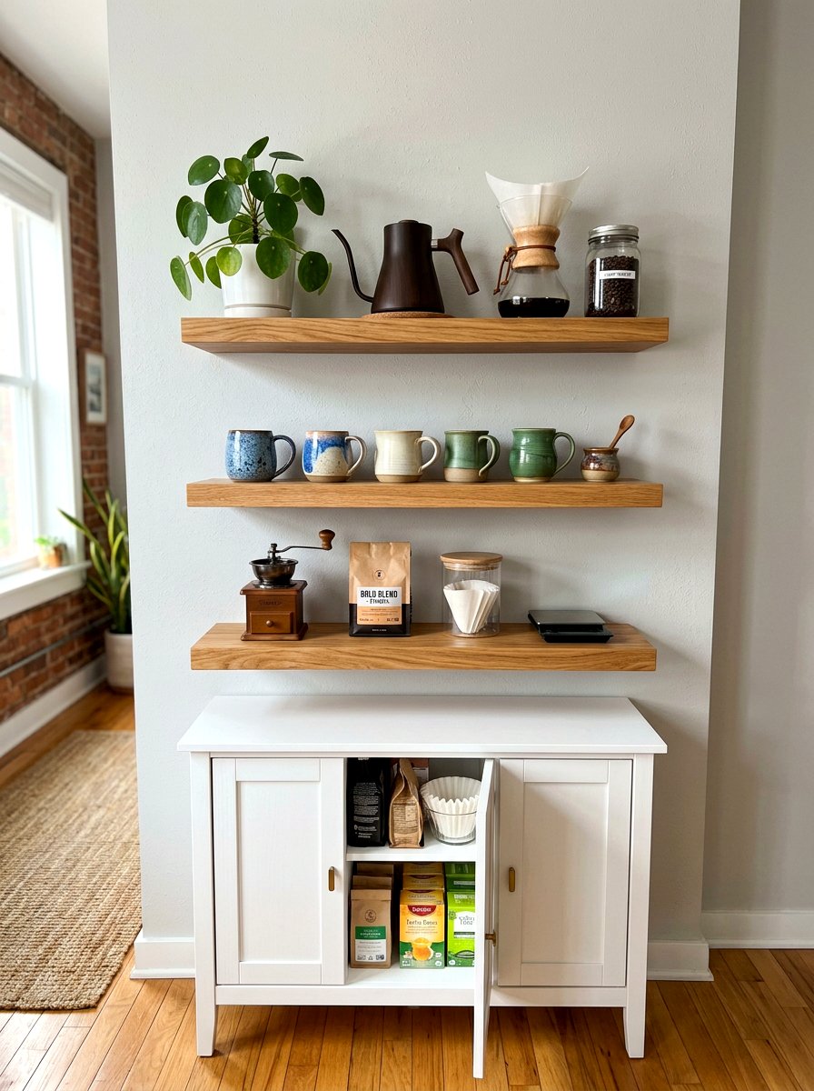 Floating Shelf Coffee Station - 30 corner breakfast coffee nook ideas