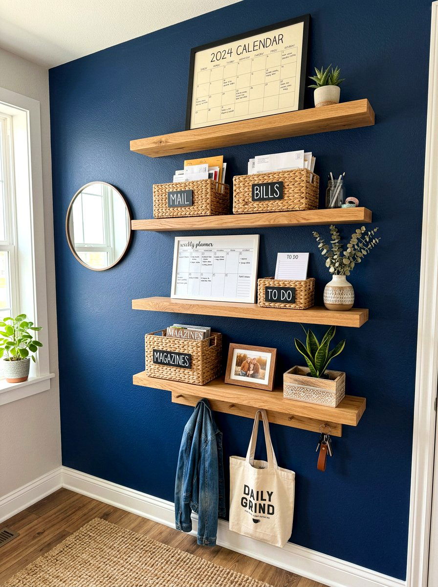 Floating Shelf Command Center - 30 command center wall ideas