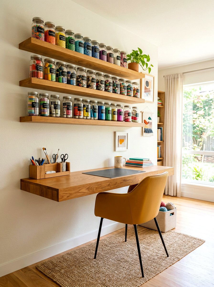 Floating Shelf Craft Area - 30 crafting nook ideas