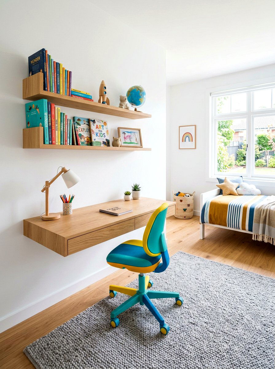 Floating Shelf Desk - 30 kids desk wall ideas