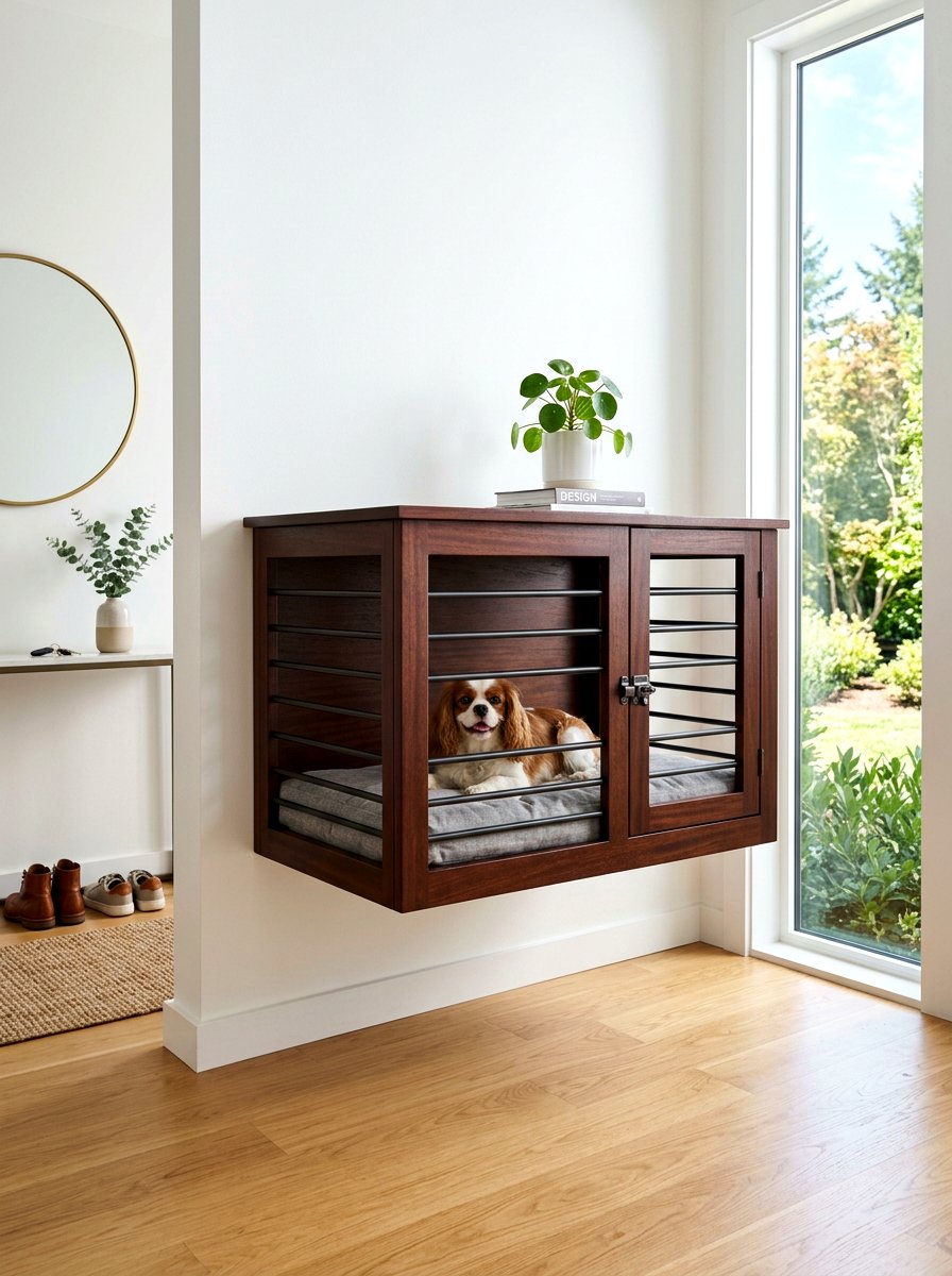 Floating Shelf Dog Crate - 30 dog crate furniture ideas