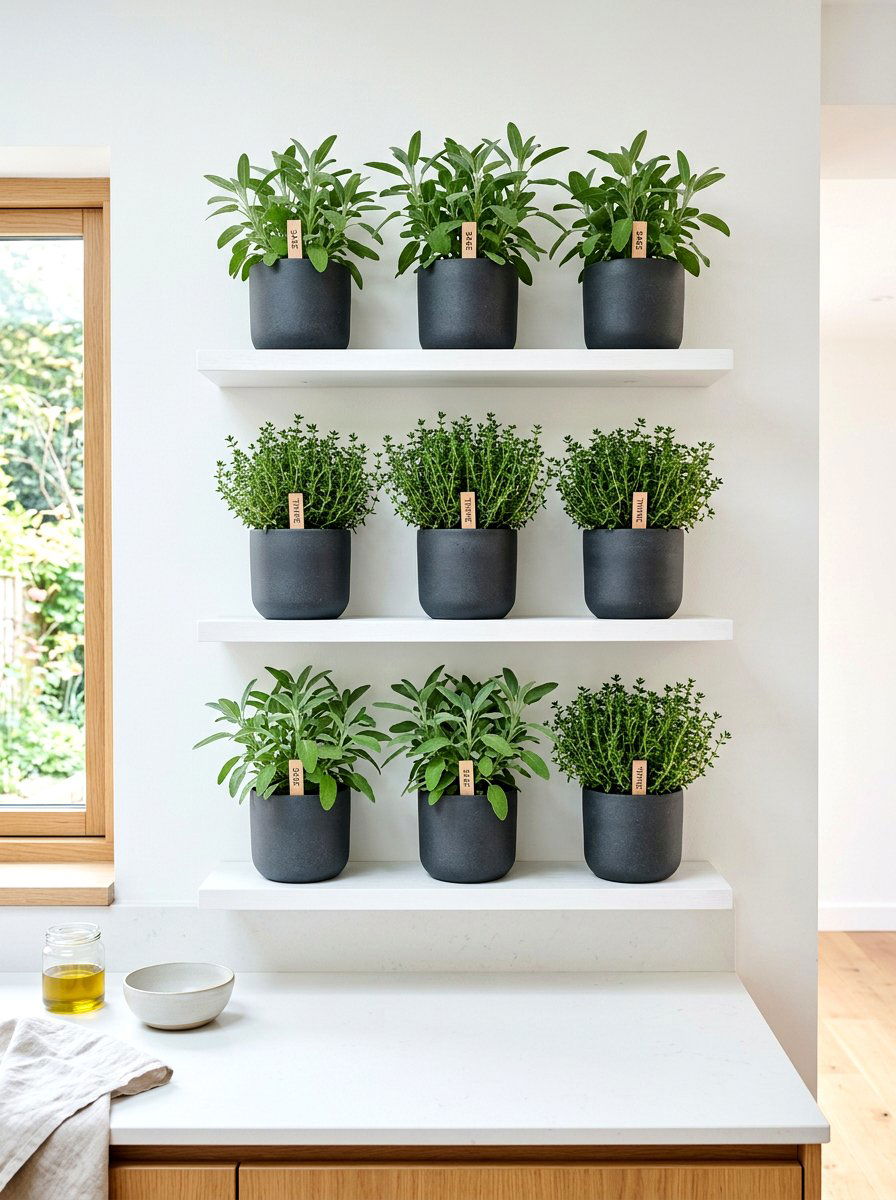 Floating Shelf Herb Display - 30 indoor herb garden ideas