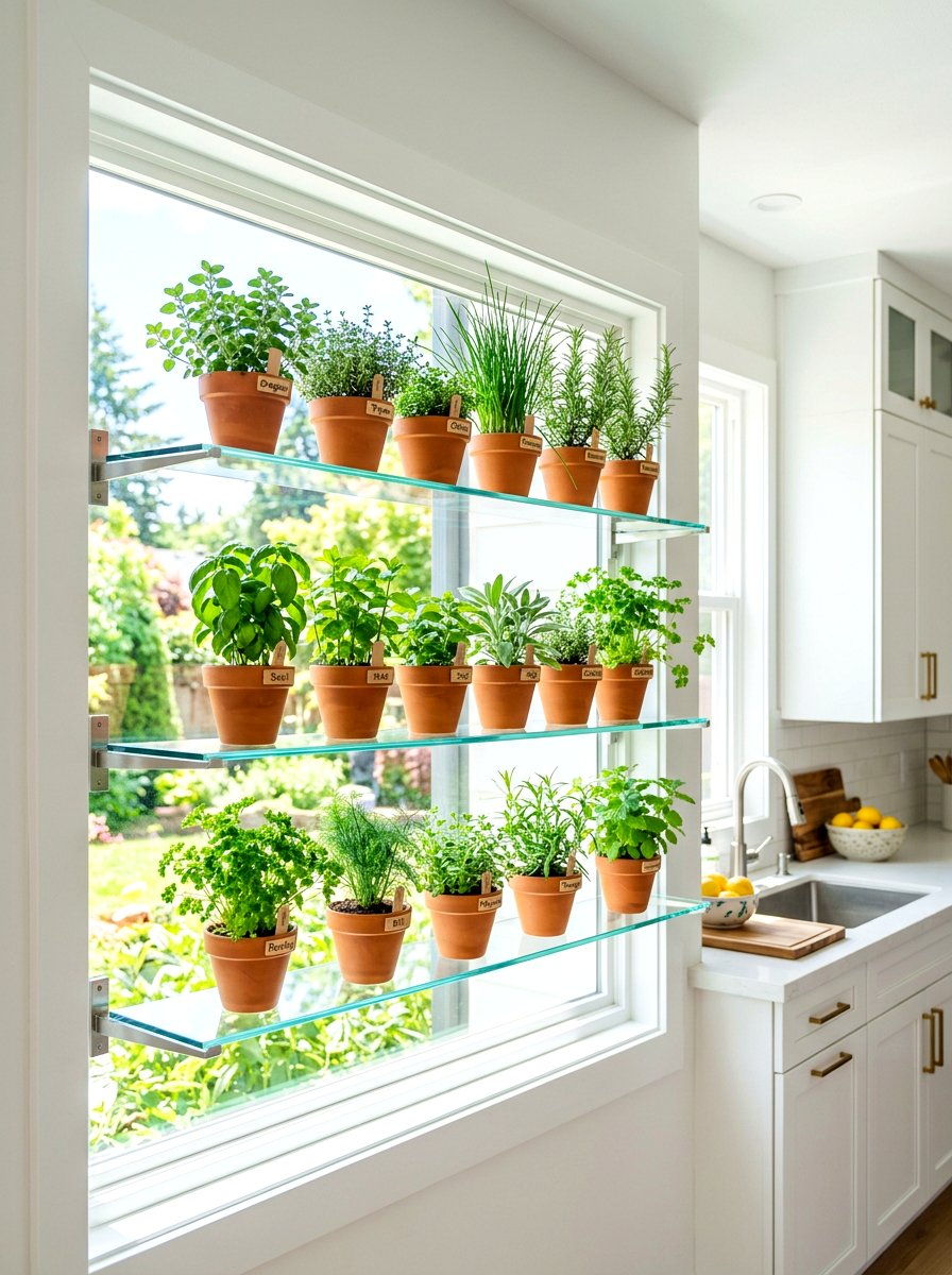 Floating Shelf Herb Garden - 30 container herb garden ideas