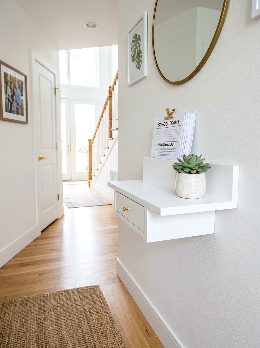 Floating Shelf Inbox - 30 school paper organization ideas
