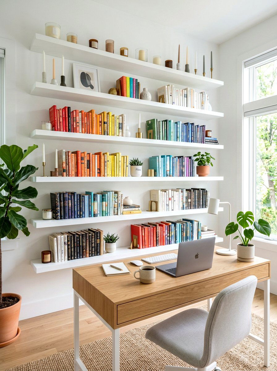 Floating Shelf Library - 30 author office ideas