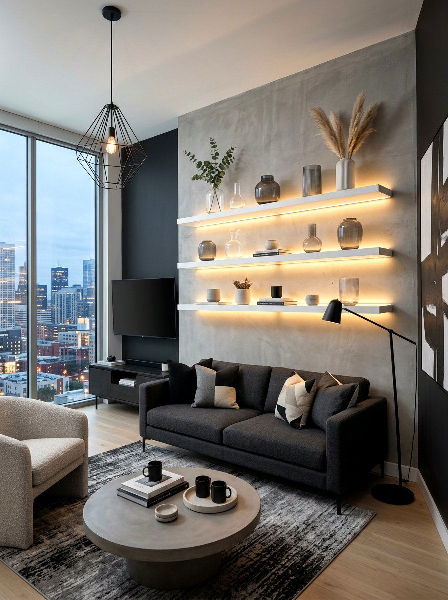 Floating Shelf Light - 30 no overhead light living room ideas