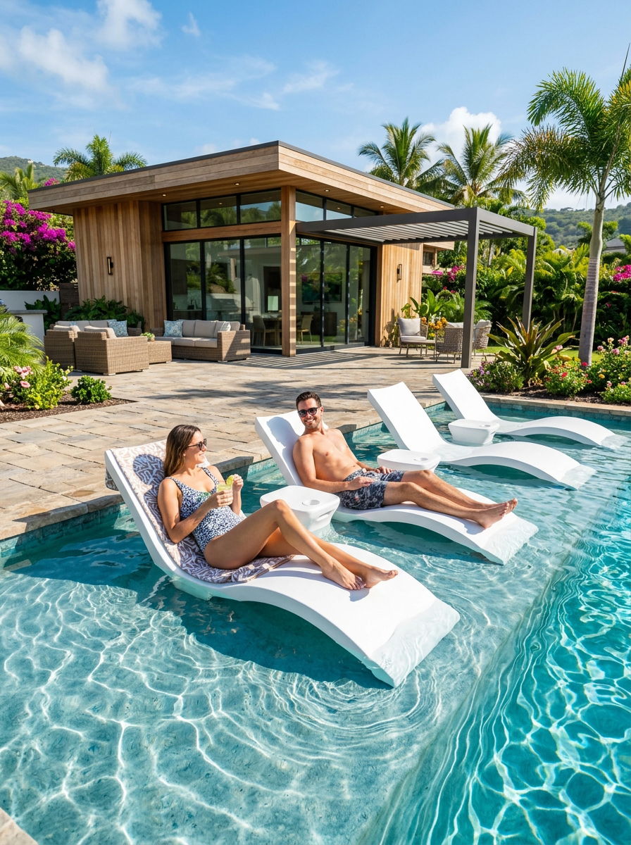 Floating Shelf Lounger Water Space - 30 pool ledge lounger ideas