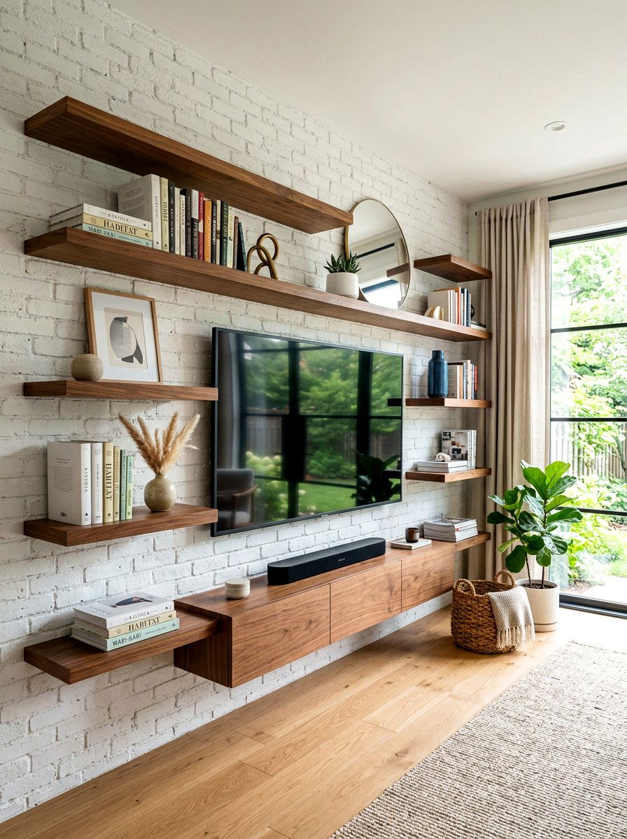 Floating Shelf Media Wall - 30 built in media wall ideas