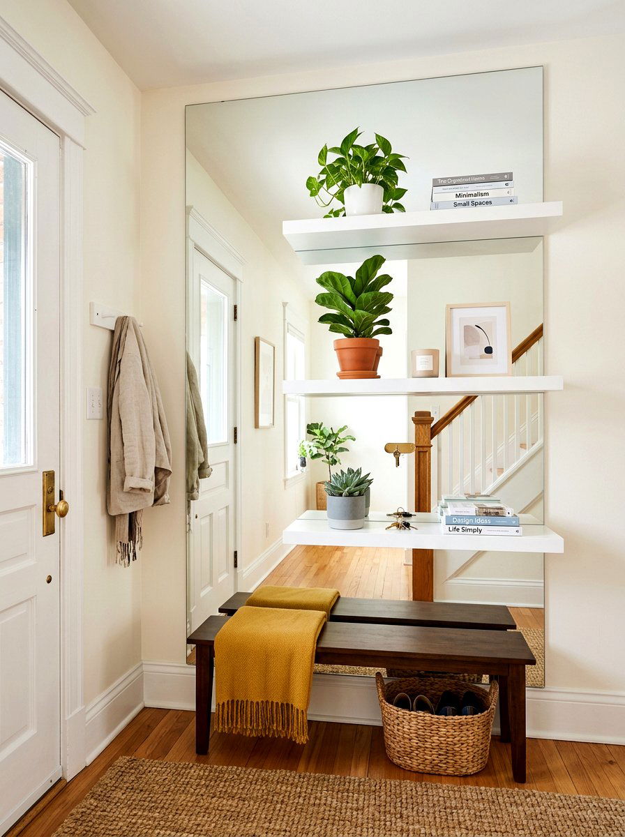 Floating Shelf Mirror Wall - 30 mirror wall small room ideas
