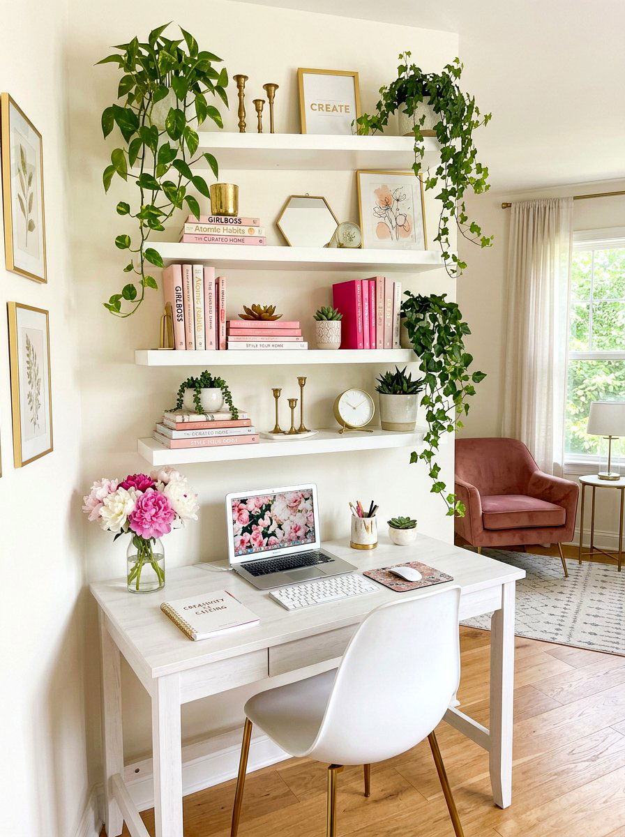 Floating Shelf Office - 30 feminine office ideas
