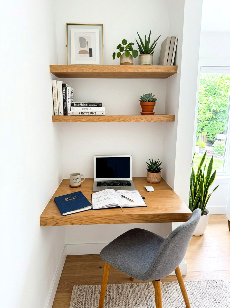 Floating Shelf Office - 30 paper planner desk ideas