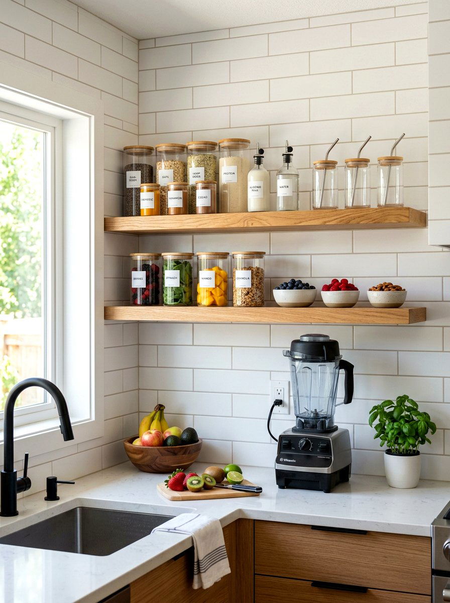 Floating Shelf Organization - 30 smoothie station kitchen ideas