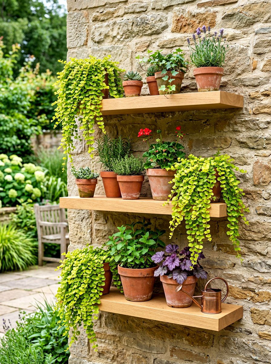 Floating Shelf Outdoor Garden - 30 vertical garden privacy wall ideas