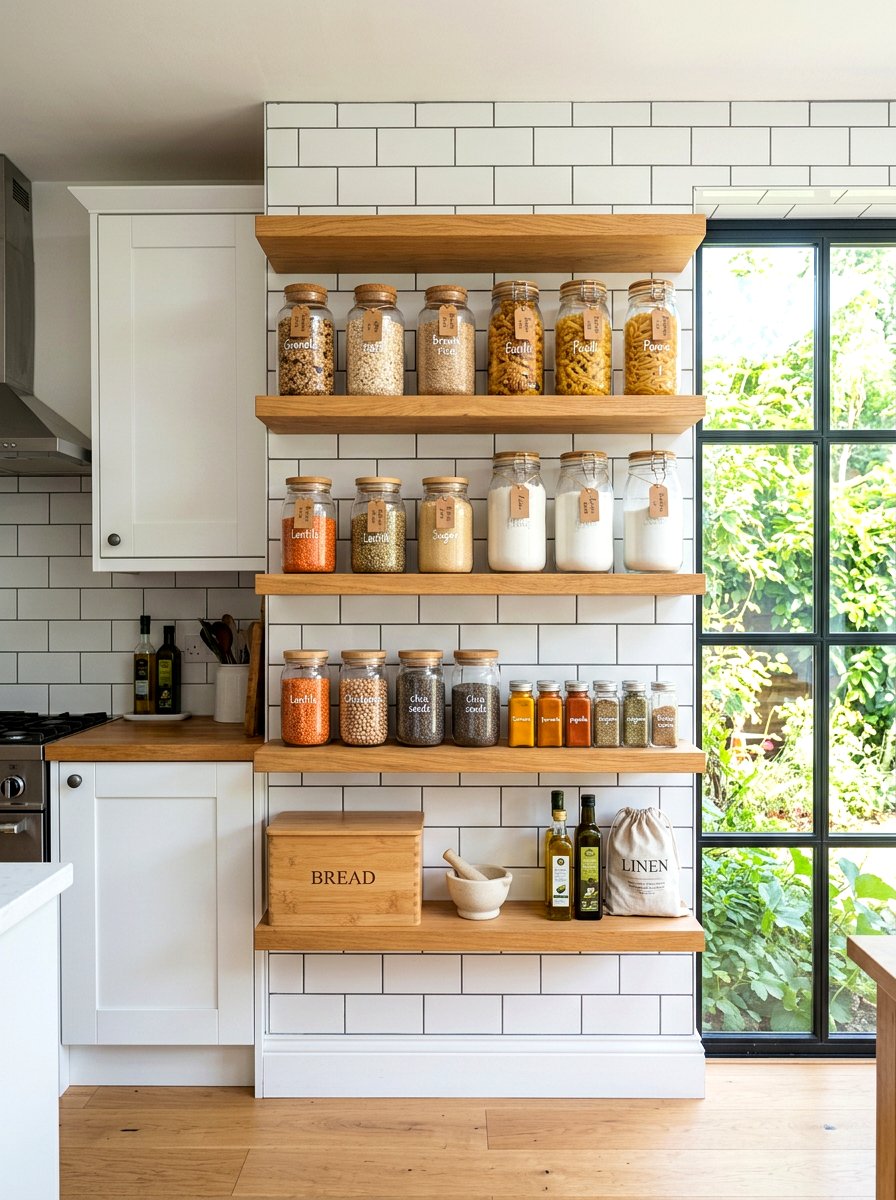 Floating Shelf Pantry - 30 messy kitchen ideas