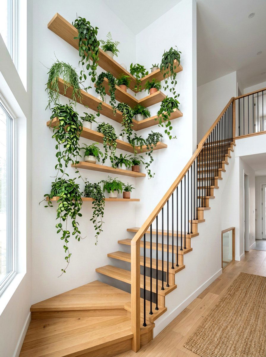 Floating Shelf Plant Corner - 30 staircase plant corner ideas