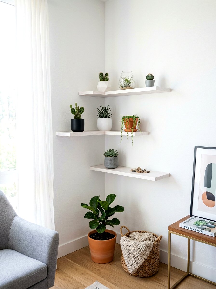 Floating Shelf Plant Corner - 30 vertical garden corner ideas