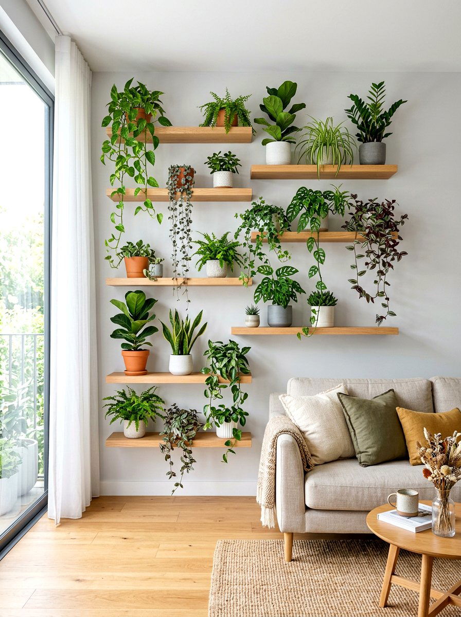 Floating Shelf Plant Wall - 30 living wall ideas