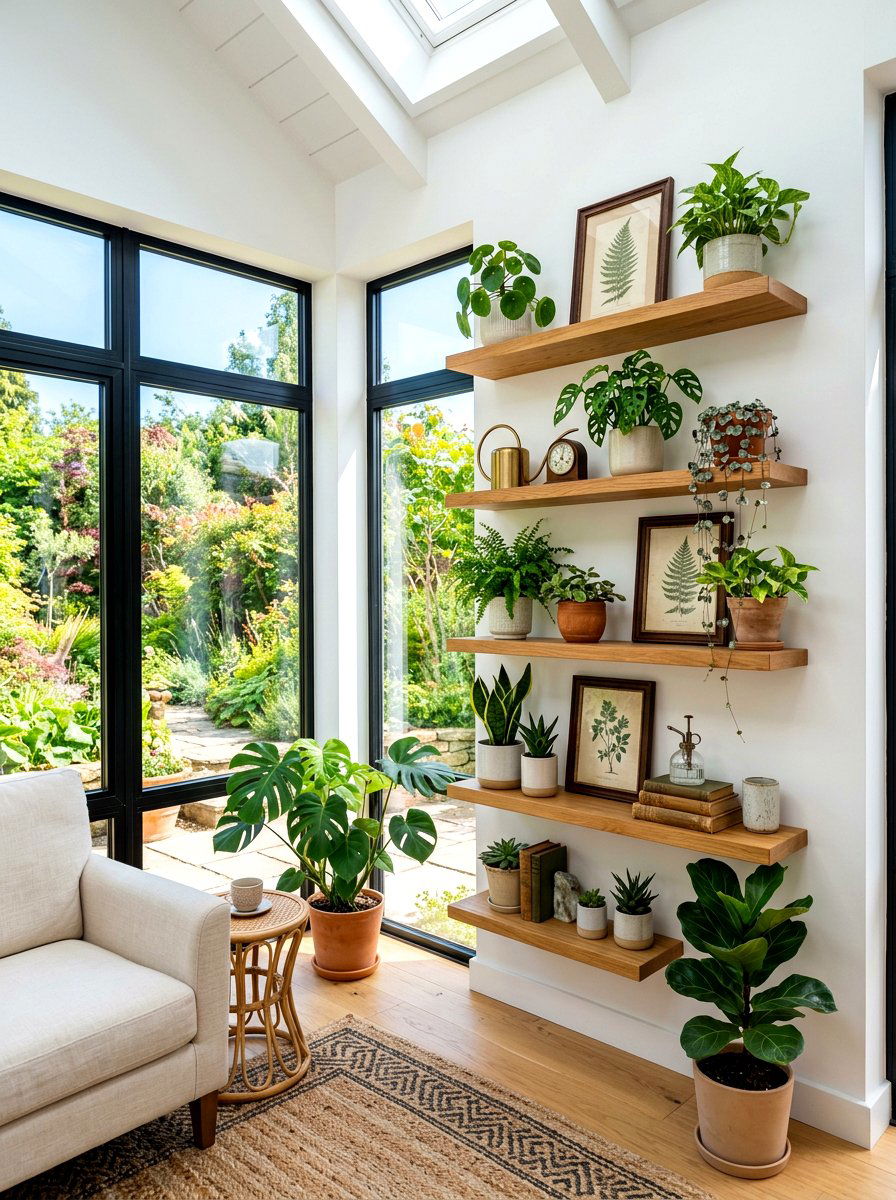 Floating Shelf Plant Wall - 30 sunroom plant corner ideas