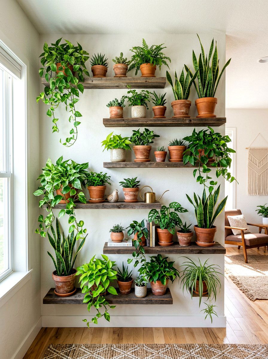 Floating Shelf Plant Wall - 30 indoor vertical garden ideas