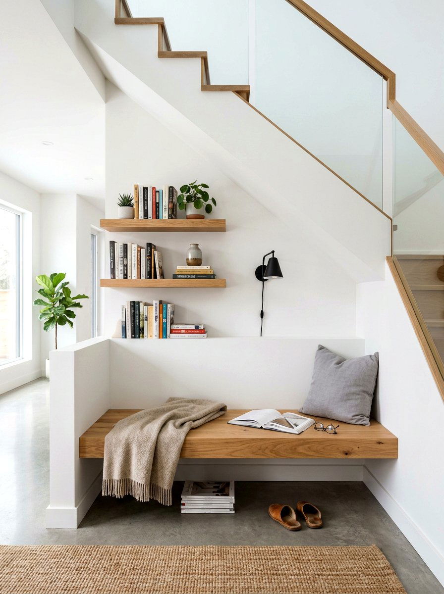 Floating Shelf Reading Area - 30 under stairs reading nook ideas