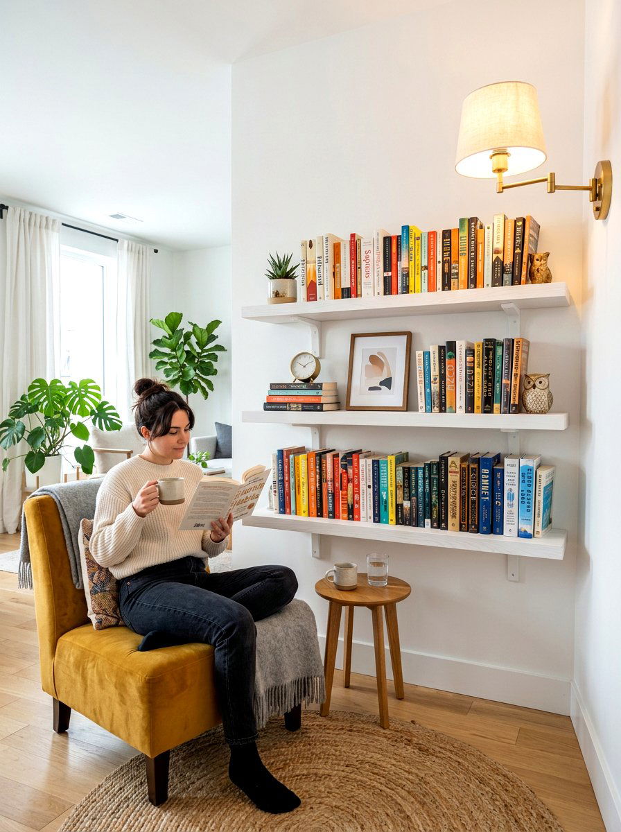 Floating Shelf Reading Area - 30 quiet corner decor ideas