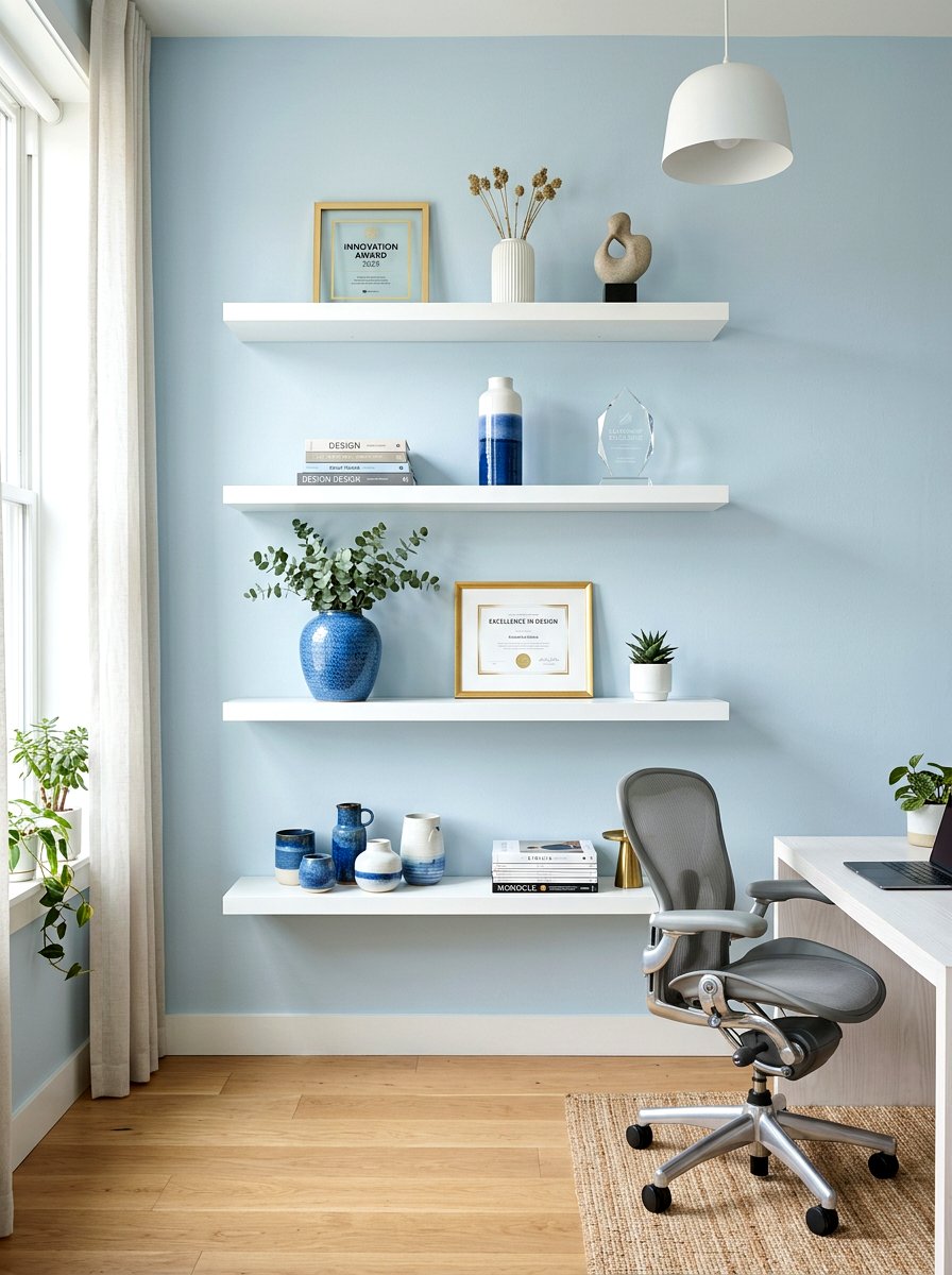 Floating Shelf Setup - 30 video call background office ideas