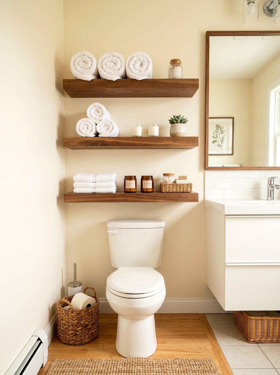 Floating Shelf Storage - 30 tiny powder bath ideas