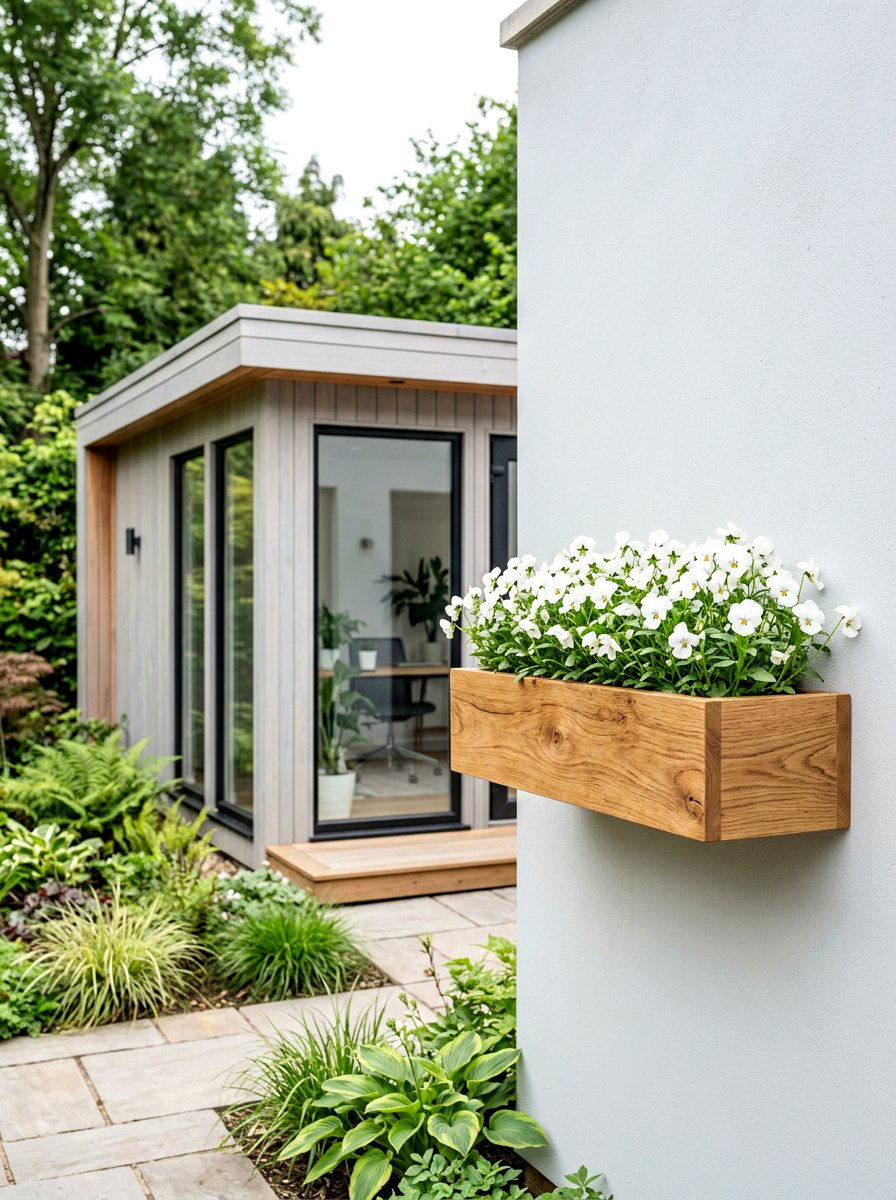 Floating Shelf Style Box - 30 shed flower box ideas