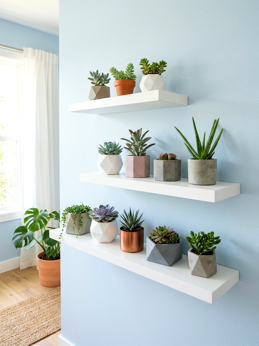 Floating Shelf Succulent Display - 30 small planter ideas