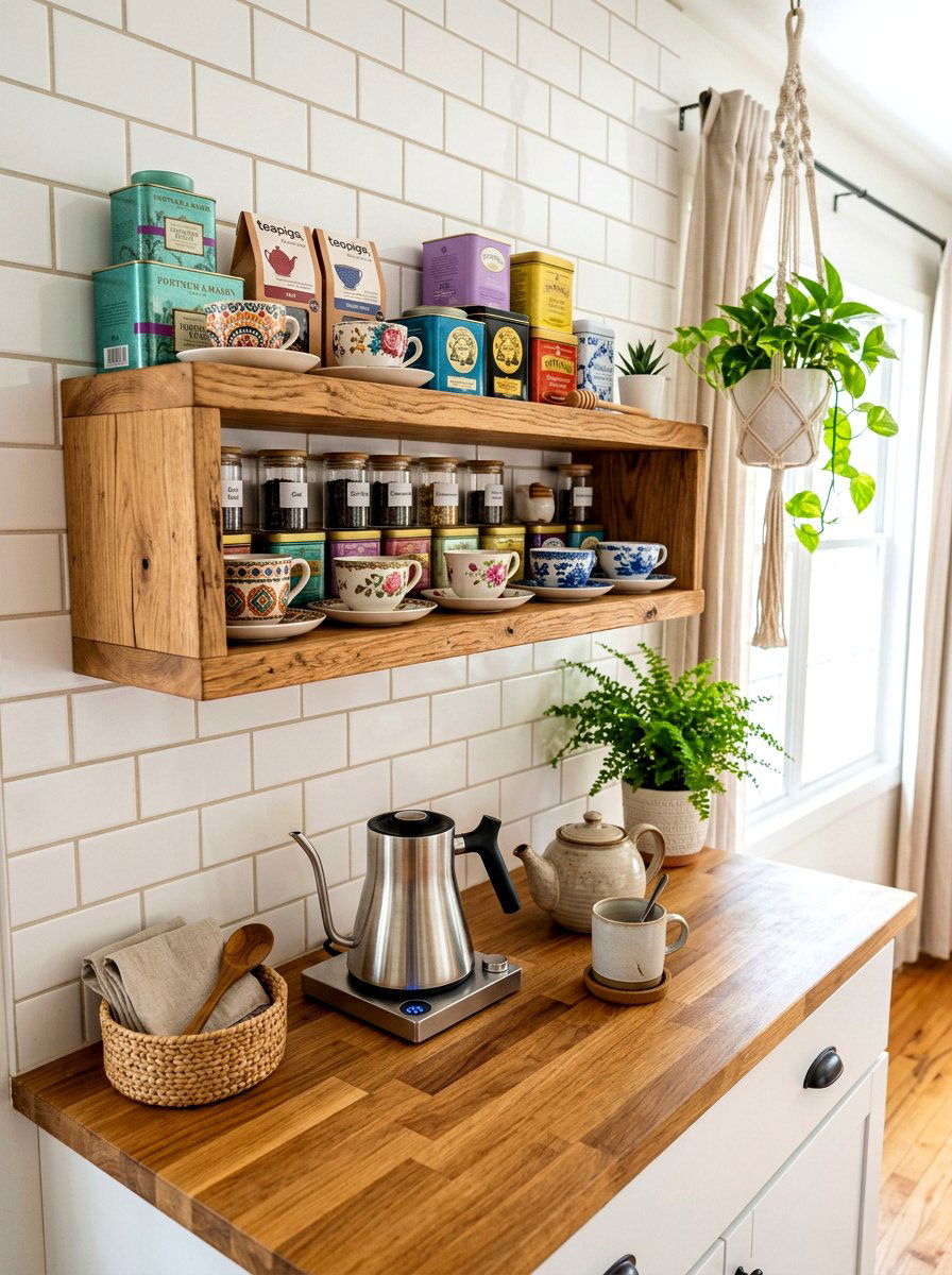 Floating Shelf Tea Nook - 30 kitchen beverage center ideas