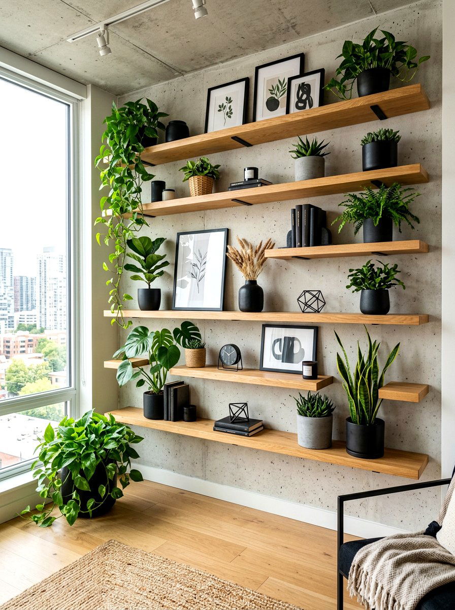 Floating Shelf Wall - 30 built in bathroom storage ideas