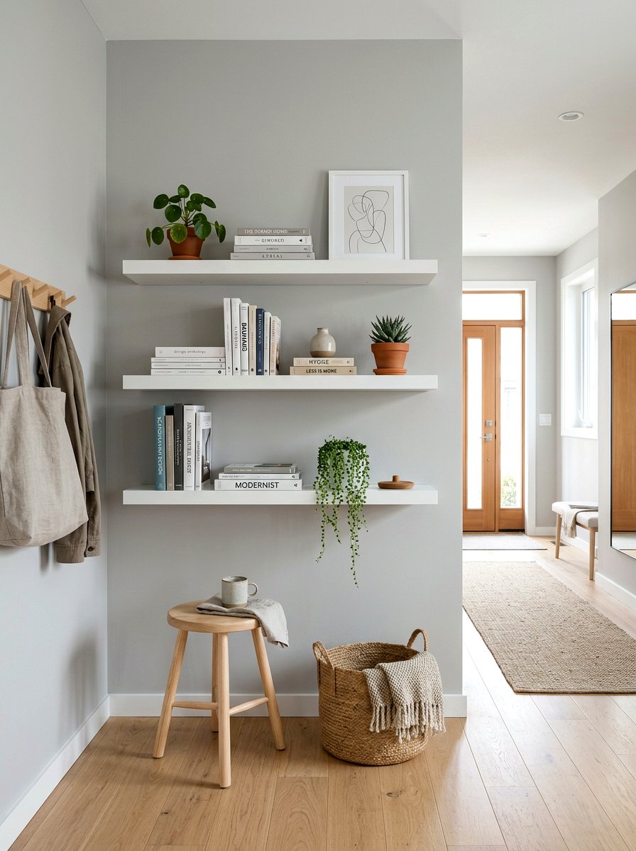 Floating Shelf Wall Decor - 30 foyer accent wall ideas