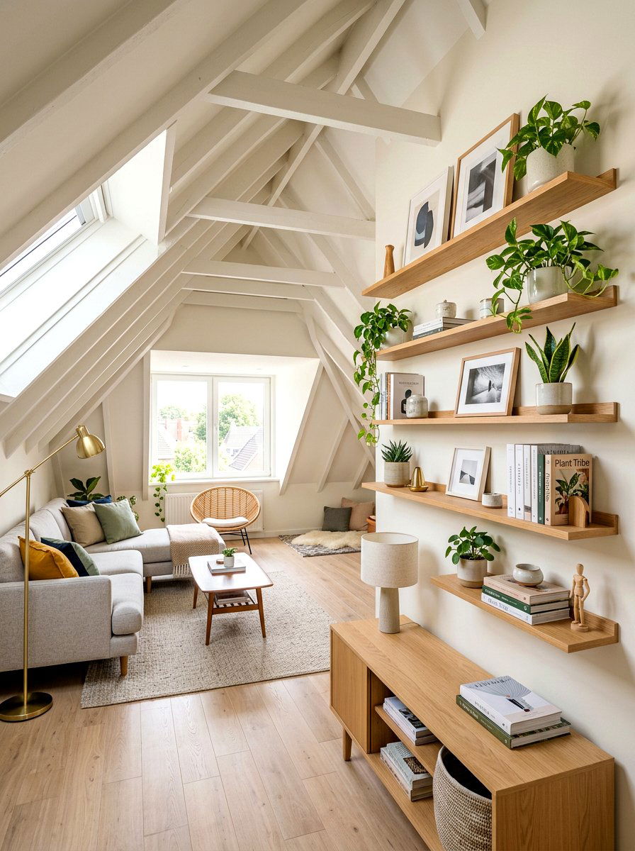 Floating Shelf Wall - 30 attic storage ideas