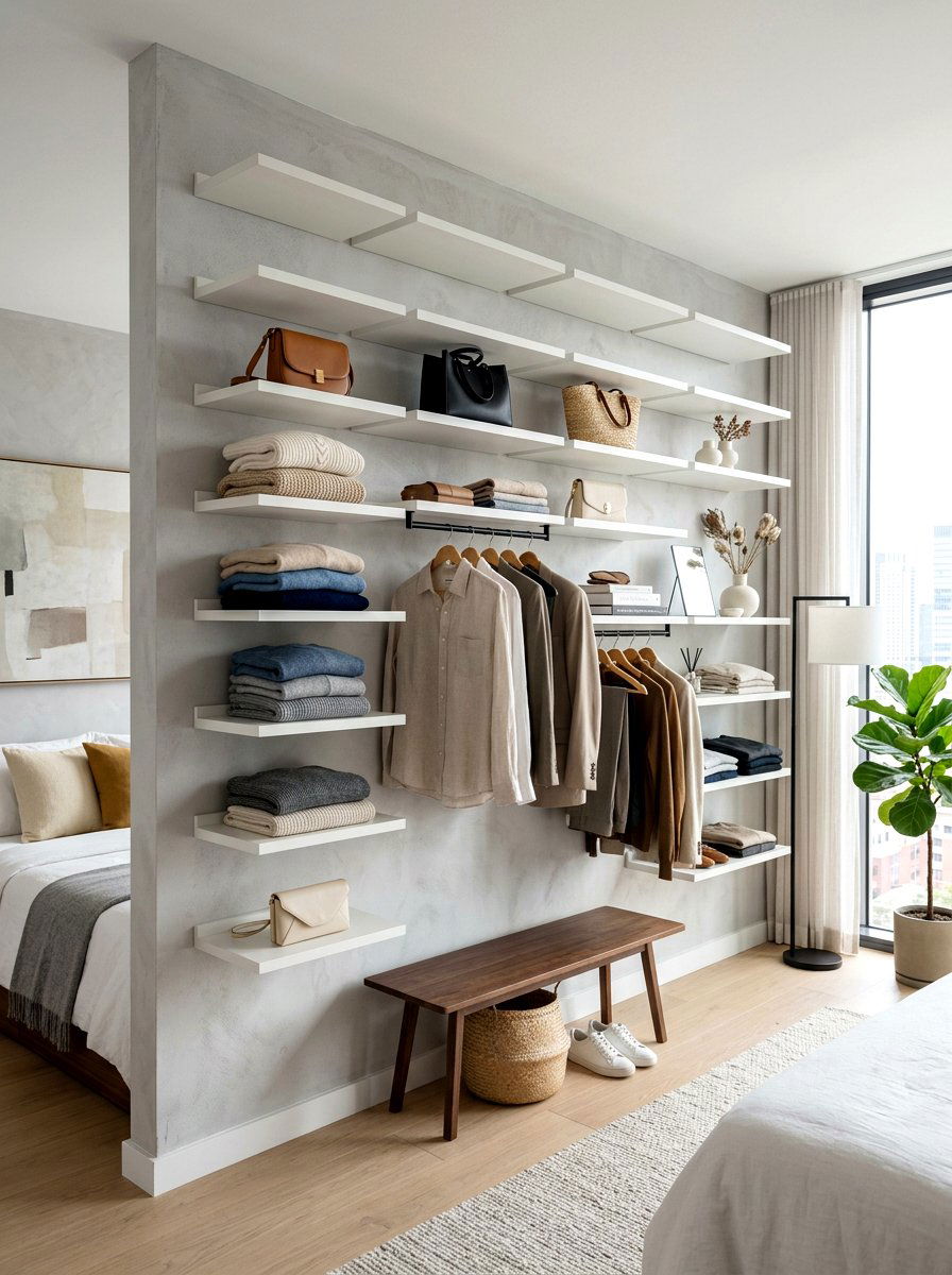 Floating Shelf Wardrobe System - 30 open closet aesthetic ideas