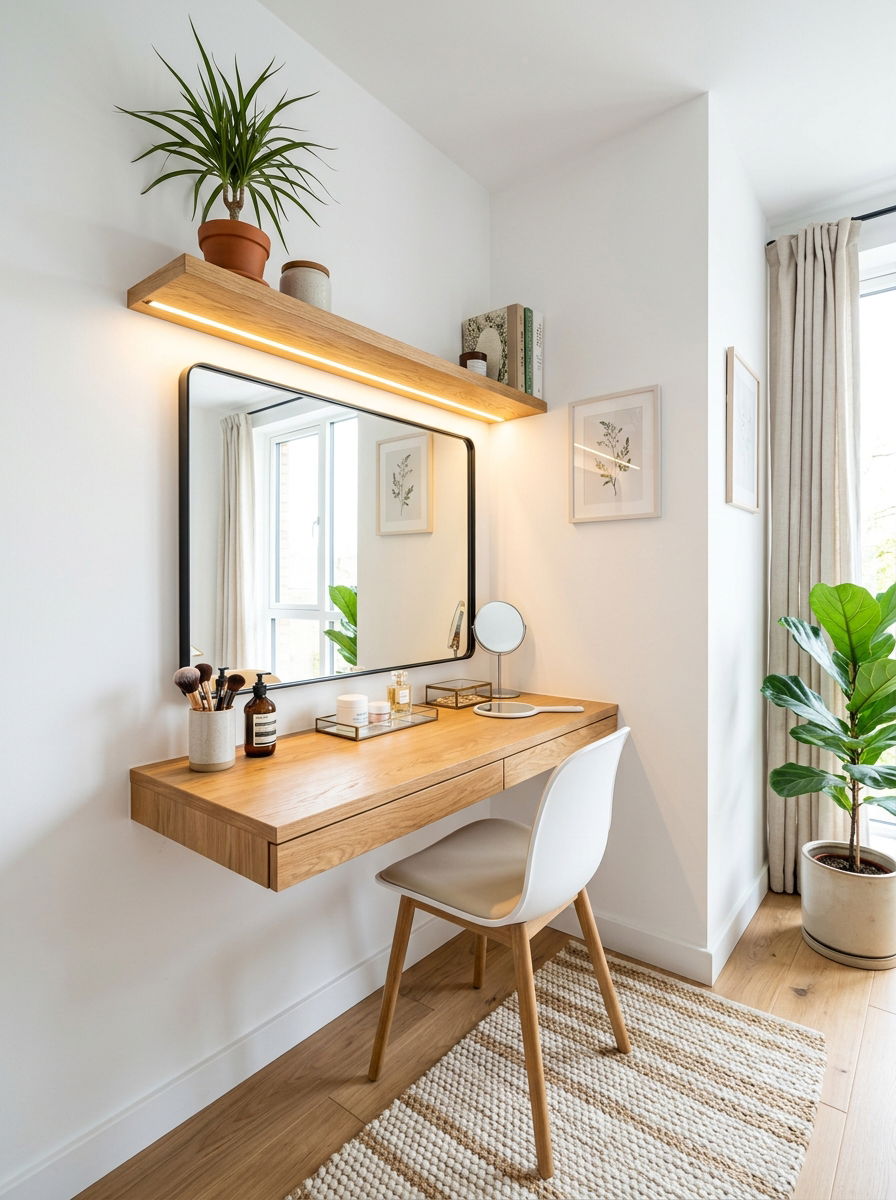 Floating Shelf With Lights - 30 vanity mirror lighting ideas
