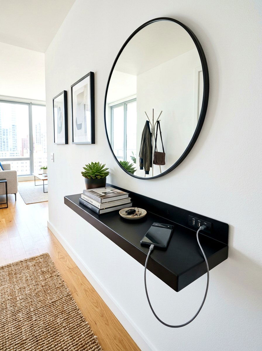 Floating Shelf With USB Ports - 30 charging station entryway ideas