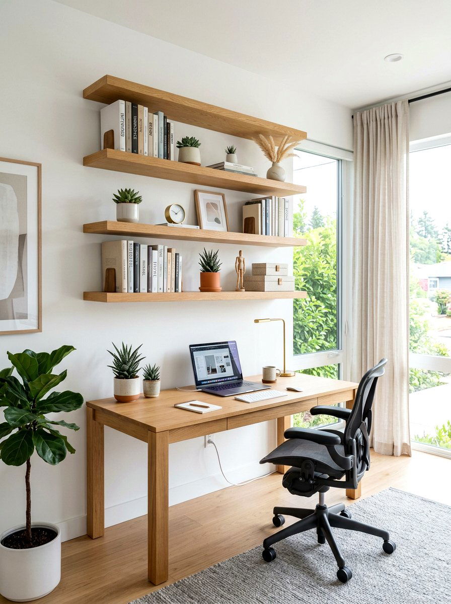 Floating Shelves - 30 home office wall ideas