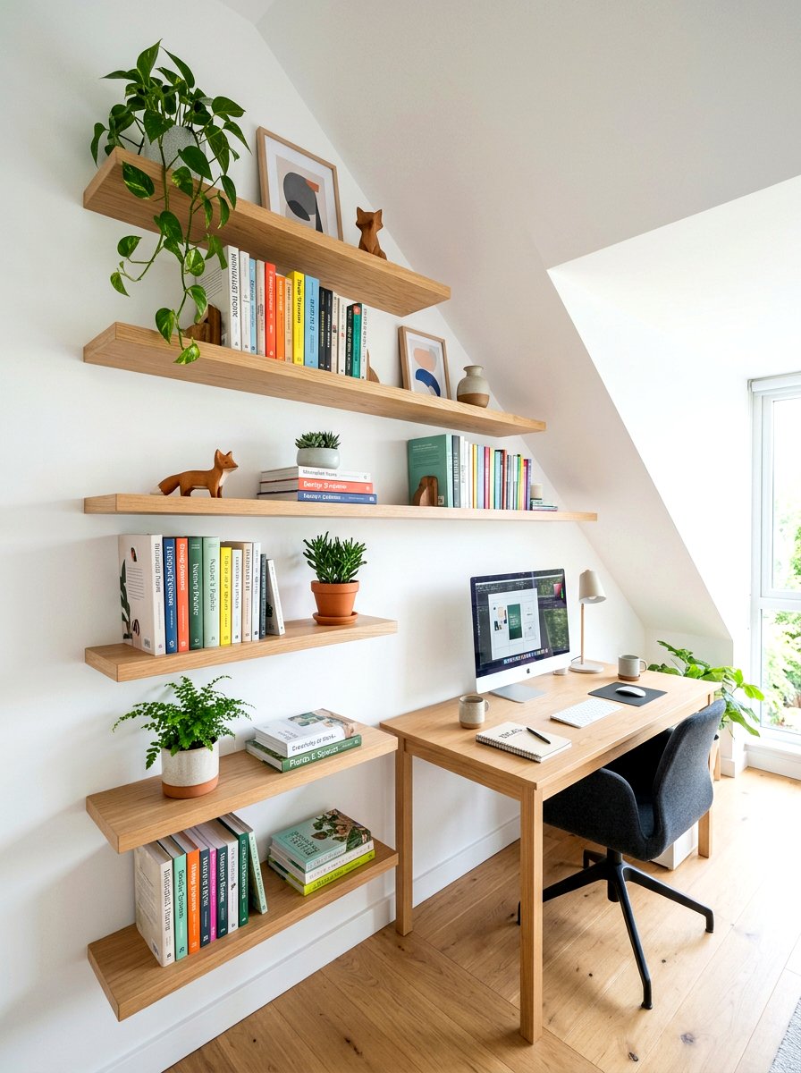Floating Shelves - 30 sloped ceiling bedroom ideas