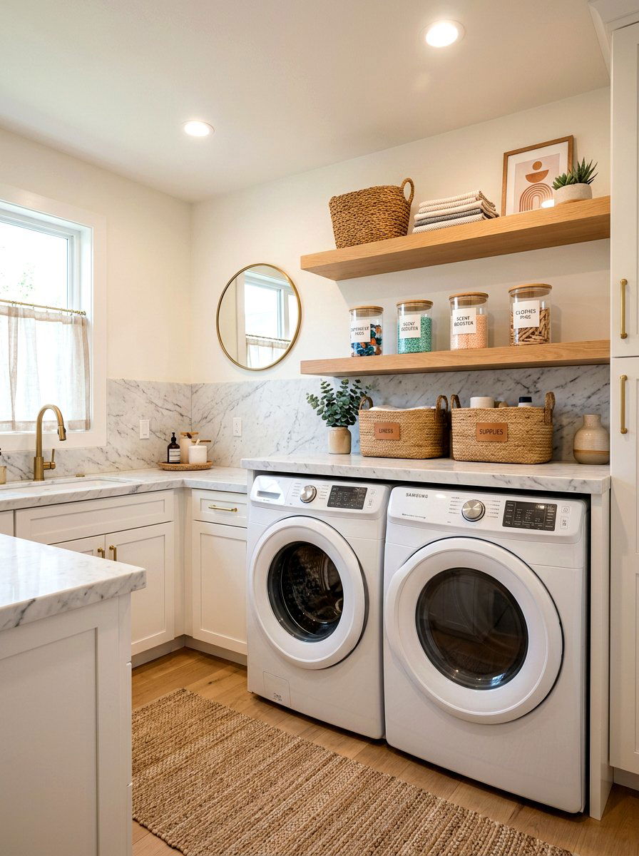 Floating Shelves Above Washer - 30 narrow laundry room ideas