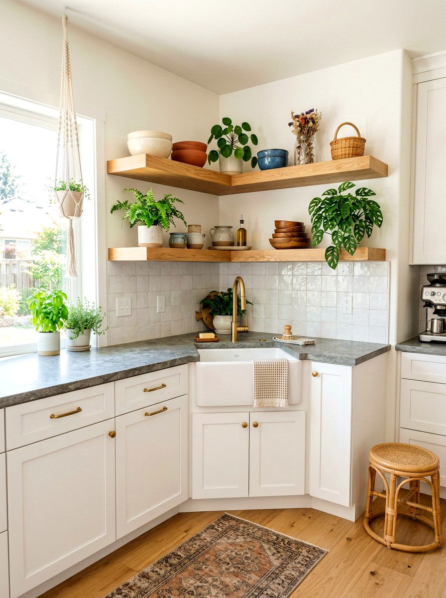 Floating Shelves Corner Sink - 30 corner sink kitchen ideas