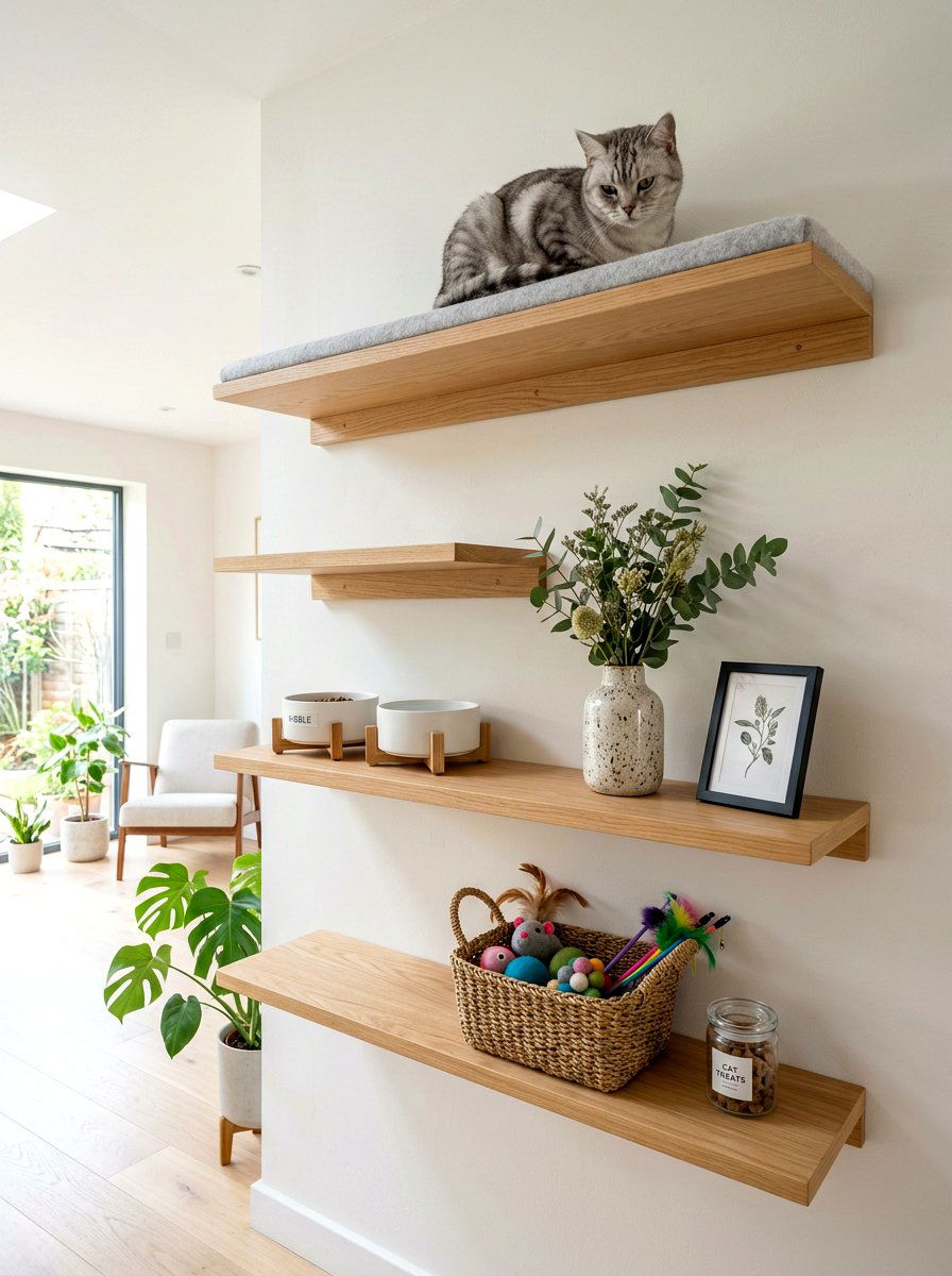 Floating Shelves For Cat Supplies - 30 organizing pet supplies ideas